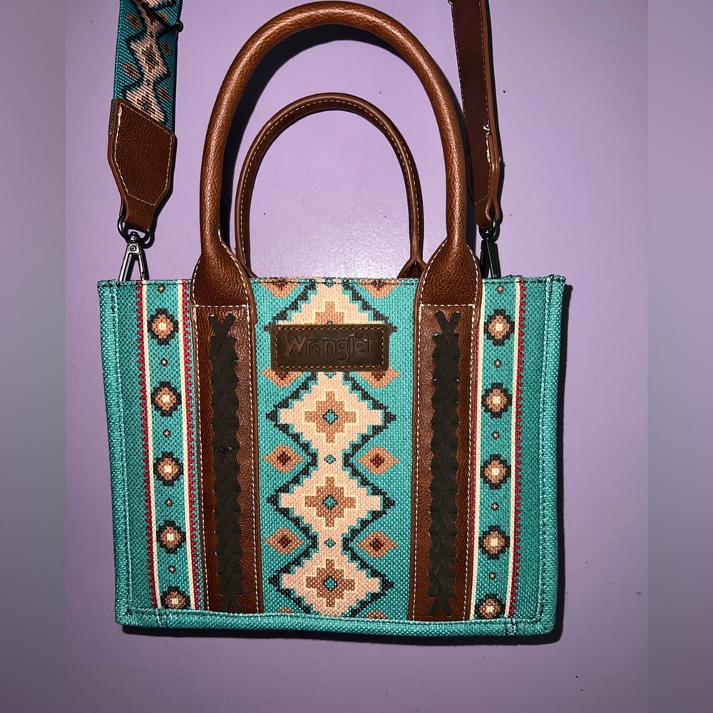 Wrangler Women's Tote Bag - Turquoise and Brown Aztec Design